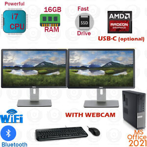 FAST Custom Dell PC i7 | Win10 | 1TB SSD 16GB RAM | USB-C | Dual Monitor Desktop