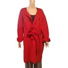 Lafayette 148 Sz XL (marked XXL) Wool Angora Red Belted Open Front Long Coat