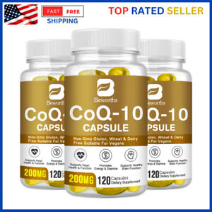 3 Packs Coenzyme Q-10 CoQ10 Capsules 200mg Heart Health Energy Support 120 Caps