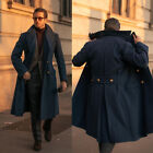 Men Long Overcoat Tweed Navy Blue Wool Blend Coat Winter Business Outwear Custom