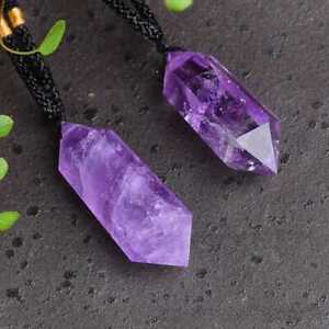 Natural Amethyst Quartz Crystal Point Stone Pendant Necklace Amulet Healing Gift