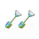 A PAIR Silver Prong Set CZ Stud Earrings Screw Back Colorful Surgical Steel