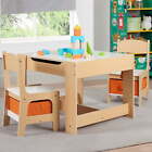 Kids Wooden Storage Table and Chairs Set Melamine, 3 Piece, 3-7 Years Old