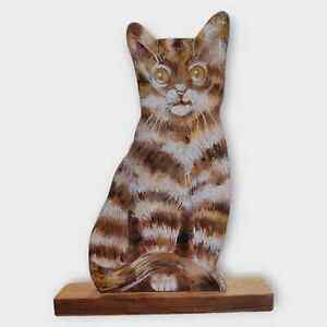 New ListingAdorable 80's Hand Painted Wood Tabby Cat | Vintage | Signed
