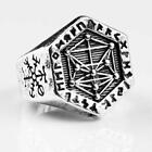 Mens Nordic Viking Compass Runic Statement Ring Vintage Stainless Steel Rings