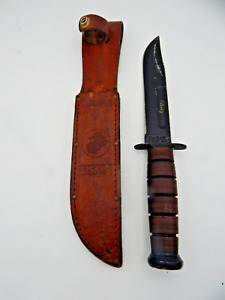 VINTAGE USMC KA-BAR OLEAN NY FIXED BLADE KNIFE WITH SHEATH