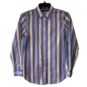 Lauren Ralph Lauren Womens Size 10 Blue Stripe Long Sleeve Button Front Shirt