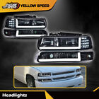 LED DRL Chrome Headlights+Bumper Lamps Fit For 99-02 Chevy Silverado 00-06 Tahoe (For: 2001 Chevrolet Tahoe)