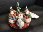 Home Interiors Snowmen Pine Trees Candle Topper New Christmas New in Box 57082