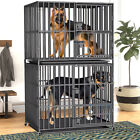 2 Tier Stackable Dog Cage Crate Thick Wire Bar Dog Kennel Portable Feeding Door