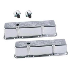 1960-86 SBC Flame Alum Tall Valve Covers with Chrome Breathers
