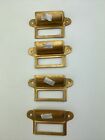 4 vintage Brass file cardholder label holder With Pull 2x3.5