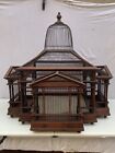 Antique French Victorian Wood & Metal Wire Dome Bird Cage House