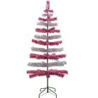 Pink and Silver Layered Tinsel Christmas Tree Stand Included