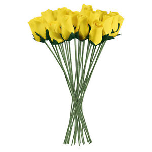Yellow Realistic Wooden Roses 32 Count