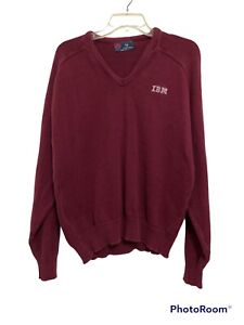 Isle of Cotton Vintage IBM Computers V Neck Sweater Mens size L Burgundy Red