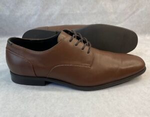 Calvin Klein Men Brown Leather Dress Shoes Lucca Nappa Derby Oxford Size 10.5 M