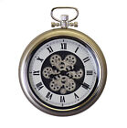 Metal Pocket Watch Style Skeleton Wall Clock with Moving Gears