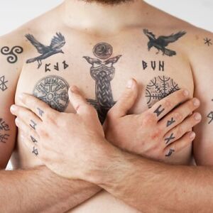 Temporary Tattoo Set For Men Women Chest Hand Arm Fake Viking Tattoo Body Art