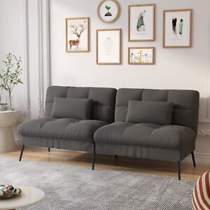 Convertible Futon Sofa Bed Upholstered Futon Couch Fabric Sleeper Sofa, Black