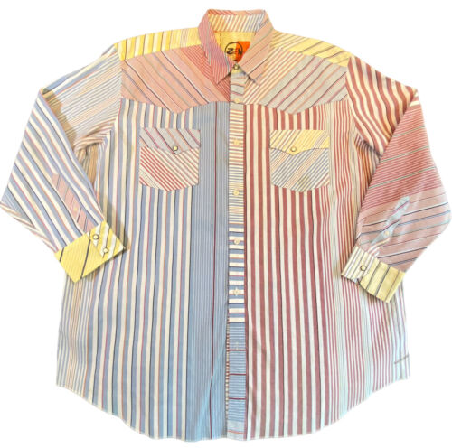 Robert Graham Mens Shirt Zen Button Down 2XLB Stripes Western White Blue Red