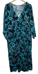 Catherines 3/4 Sleeve Suplice Wrap Look Stretch Knit Dress Scroll Print Size 4X