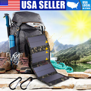 USB Solar Panel Folding Power Bank Outdoor Camping Hiking Phone Charger DC 5V