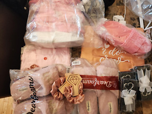 NEW-Huge Lot of Bride/Bridesmaid/Bachelorette/Supplies-Gifts-Robes-Slides-Bags
