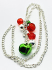 Jingle Bell Charm Necklace Silver Tone Bell Red Beads Classic Holiday Christmas