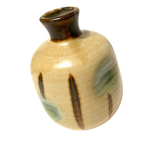 New ListingInarco Japan Vtg Art Pottery Miniature Thumbprint Chubby Vase Tan Brown Green
