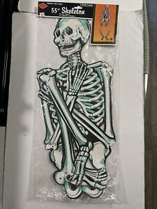 Vintage 2 Sided Halloween Beistle Skeleton 55” Tall Jointed Die Cut NOS!