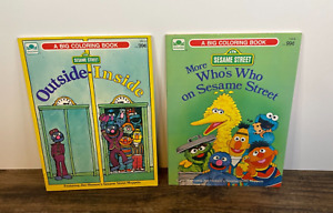 Lot of 2 Vintage Sesame Street Coloring Books Golden Who's Who Outside Inside