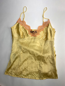 Y2K bebe Silk Yellow & Coral Chantilly Lace Trim Cami Tank Top XS DISCONTINUED