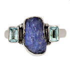 Natural Tanzanite Crystal & Blue Topaz 925 Silver Ring RYS5 s.9.5 CR39151