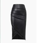Micas Faux Leather Wrap Ruched Midi Skirt size Medium black