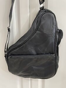 Black Stitched Patchwork Design Sling Crossbody Bag