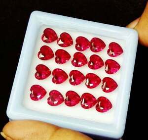 24 Pcs Treated Heart Red Ruby Shape Certified Loose Gemstone LOT
