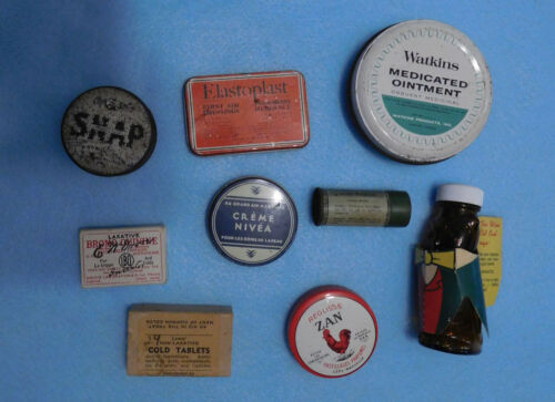 Lot of 9 Small Vintage Tins, Boxes, Bottles Medical Pharmaceutical