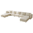 Sectional Sofa Couch Deluxe Oversized Beige L Shaped Sofa with Storage Ottoman