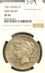1921 Peace Silver Dollar High Relief NGC XF-45 #6-012
