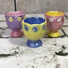 Ceramic Egg Cups Lot Of 3 Colorful Floral Easter Spring Decorative