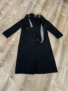 Fleet Street 90's Vintage Trench Coat Womens 10P Black Lined Hood Scarf