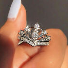 Women Queen Crown Jewelry Silver Plated Rings White Sapphire Size 6-10 Simulated