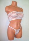 white flower lace sheer spandex mesh banded tube top thong pantie lingerie
