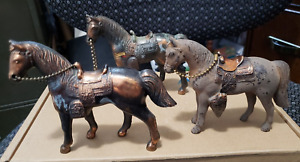 Vintage Cast Metal Horse Figurines Bronze/Copper Finish - Set Of 3