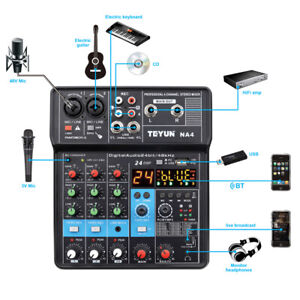 Pro 4-Channel Studio Audio Mixer Bluetooth USB DJ Live Sound Mixing Console new