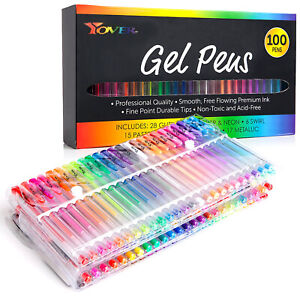 100 PCS Gel Pens Metallic Neon Glitter Pastel High Quality with Fine Points