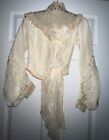 Antique Original 1900s Silk Blouse Boning & Seed Pearl Detail Lace Collar Ivory