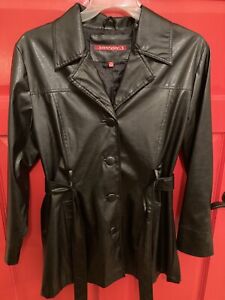 Vintage Women’s Jennyfer J Faux Leather Half Trench Coat With Belt Size 1X