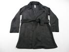 Marla Wynne Jacket Womens XS Black Faux Suede Trench Coat Belted Long Minimal